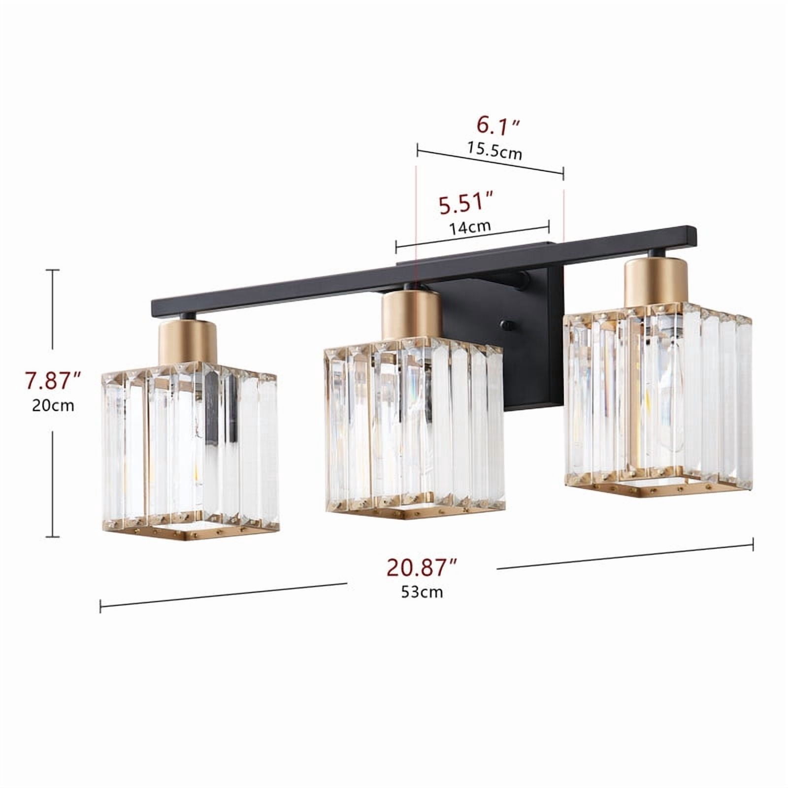 Aiwen 3-Light Vanity Lights, Crystal Glass Shades with Gold Accents, Modern Black Finish Light Fixture for Living Room, Bathroom & Hallway