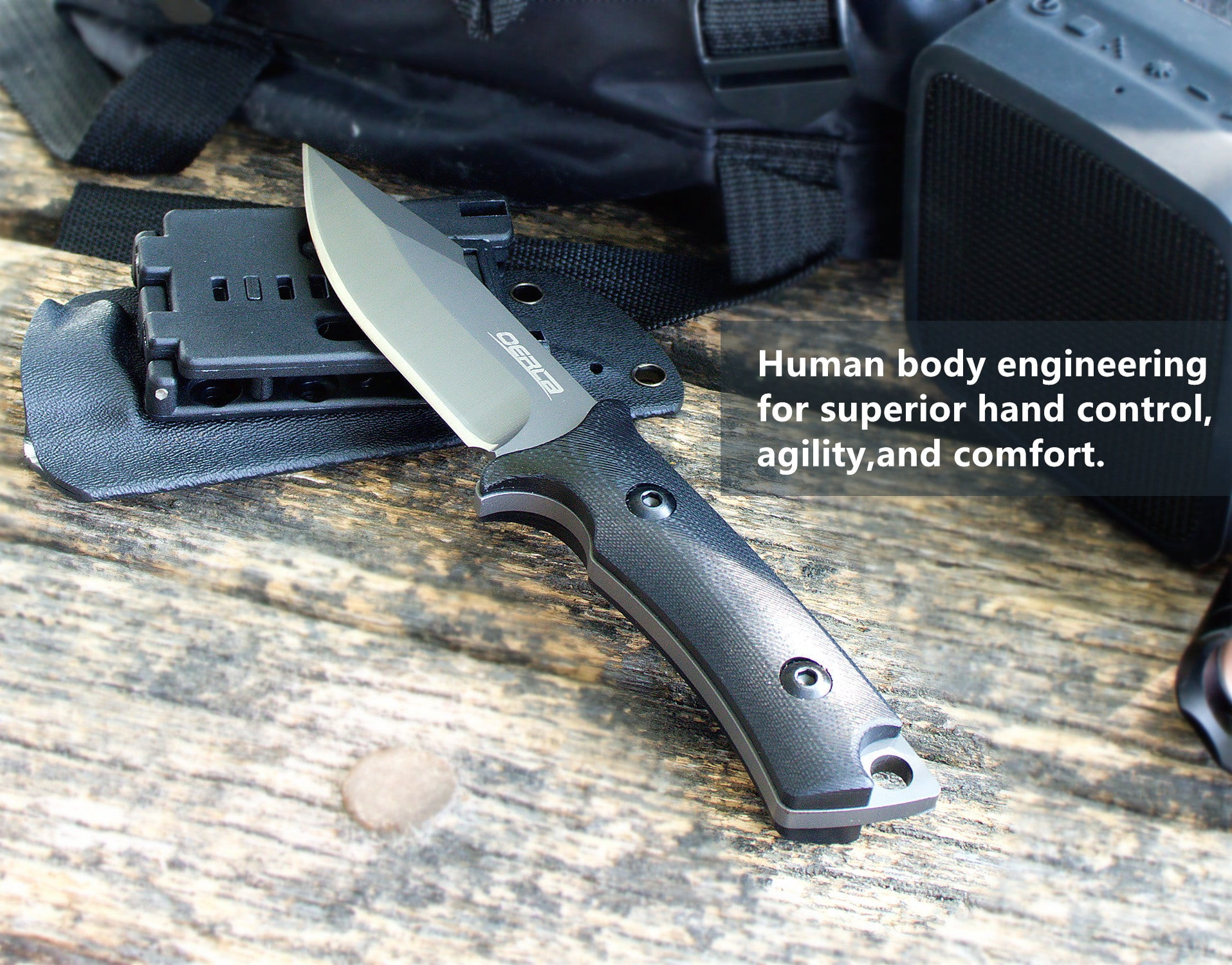 Oerla OLF-1009 Tactical Fixed Blade Knife 3.8 inch Blade with Black G10 Handle