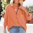 thumbnail image 2 of Hontri Clearance! Shirts for Women Ladies Summer Stand Collar Loose Button up Women Solid Color Shirts Casual Pocket Shirts Tops T Shirts for Women Orange,L, 2 of 7