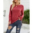 thumbnail image 3 of SHIBEVER Casual Round Neck Pocket Tunics Tops for Women Fall Fashion Workout Long Sleeve Split T-Shirts Blouses Red, 3 of 6