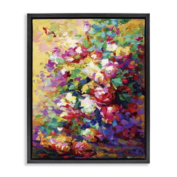 Stupell Industries Contemporary Vivid Abstract Roses Black Floating Frame Canvas Art, 17 x 21, by Leon Devenice
