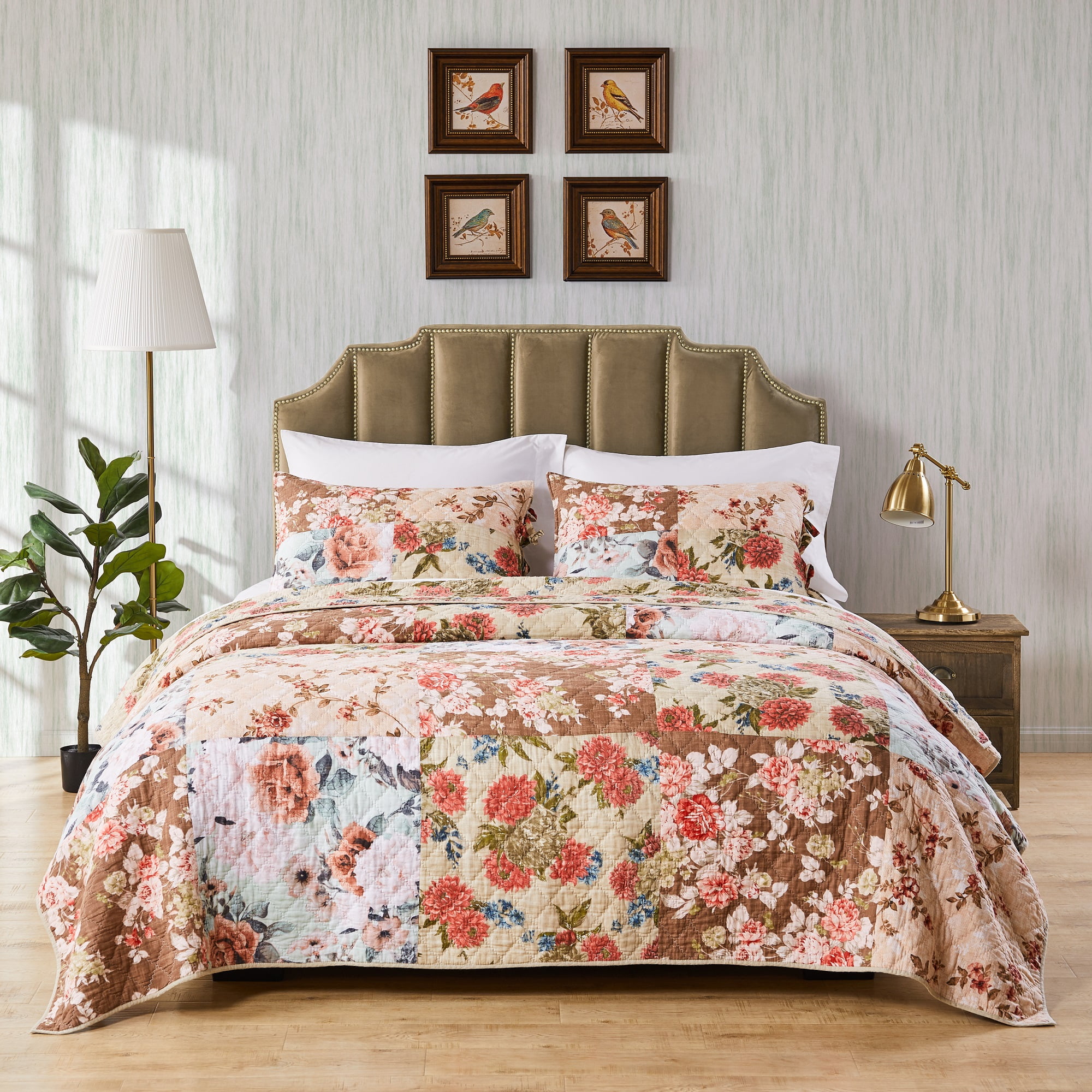 Greenland Home Fashion Briar Extra - Soft Hypoallergenic Cushion Stuffer for Side and Back Quilt Set - 3 - Piece - Full/Queen 90x90", Natural