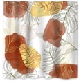 thumbnail image 4 of Burnt Orange Boho Chic Shower Curtain, Abstract Aesthetic Tropical Leaf with Gold Botanical Branch Modern Bathroom Curtain for Bathtub Home Decor Waterproof Fabric Machine Washable, 4 of 5