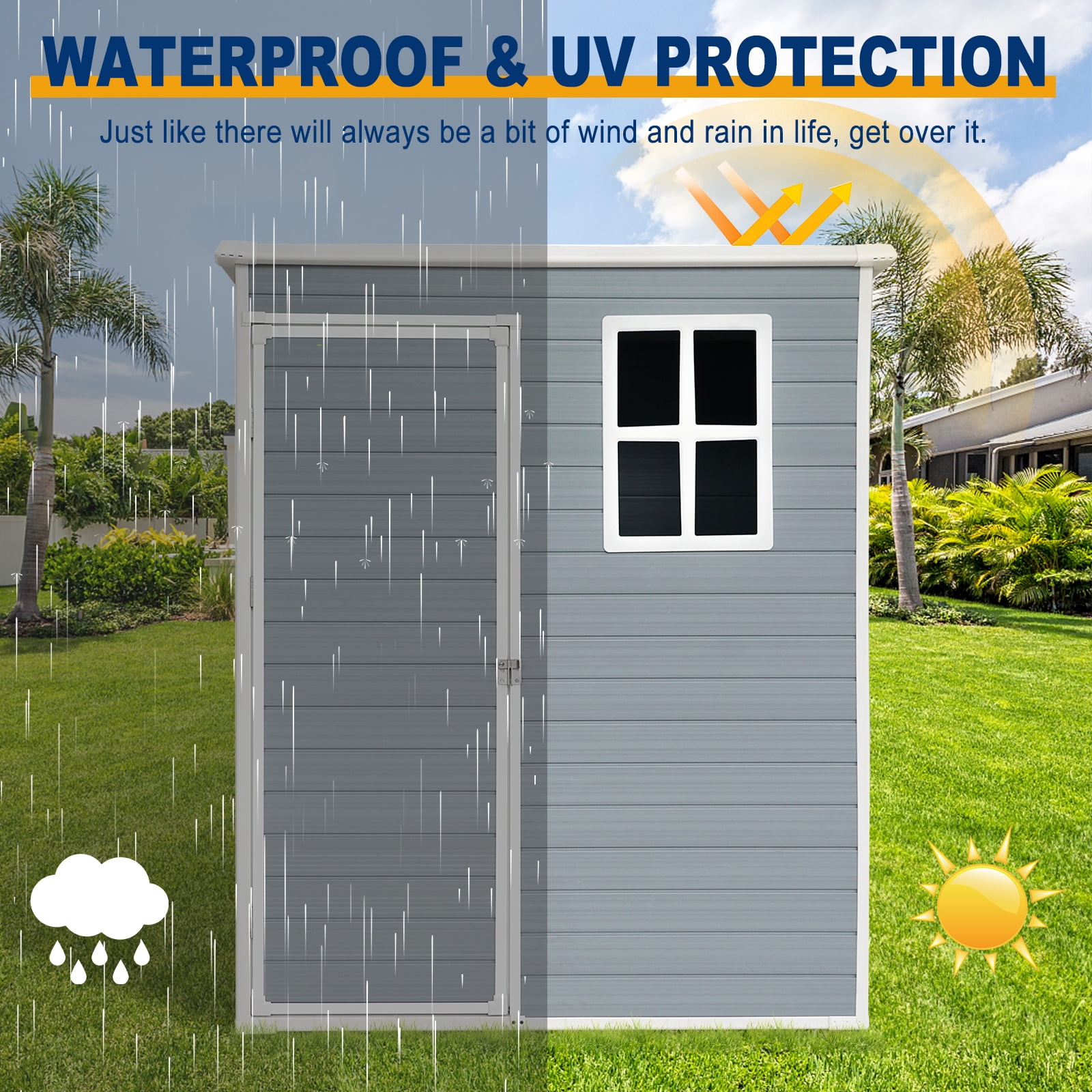 5'×3' Outdoor Storage Shed, Resin Storage Cabinet, Garden Tool Shed with Double Lockable Doors, Organizer Cabinet for Patio Yard, Gray