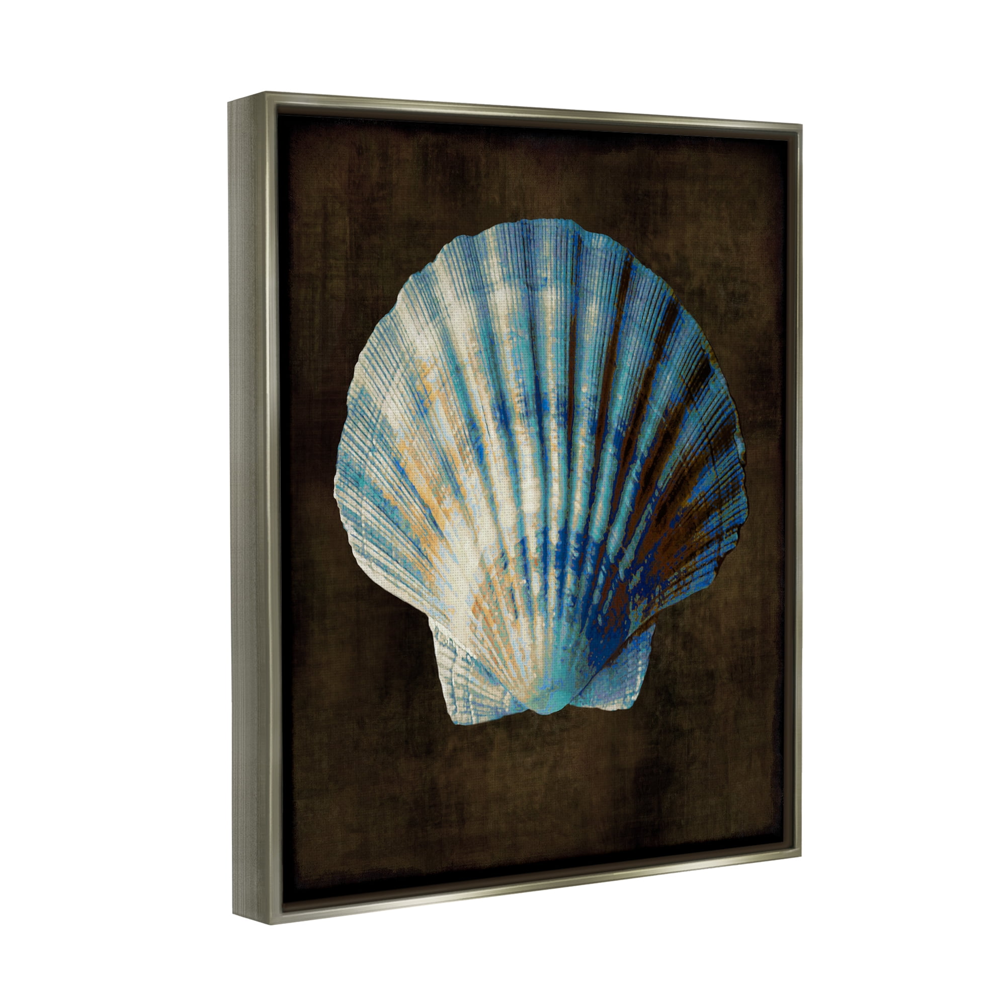 Stupell Industries Rustic Clam Shell Nature Painting Gray Floater Framed Art Print Wall Art, 25 x 31