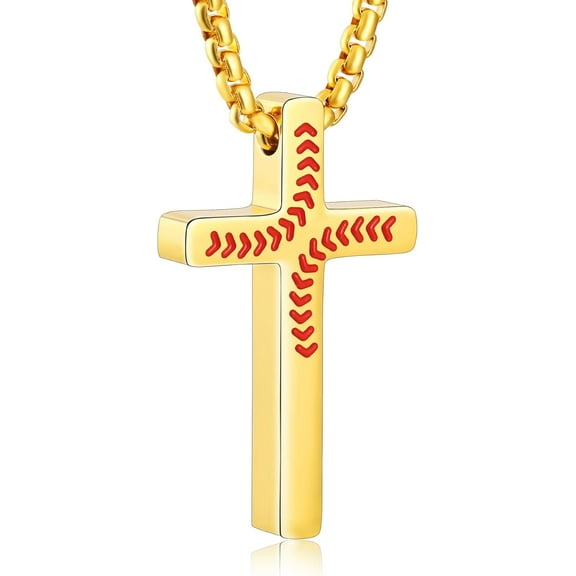 Baseball Cross Necklace for Men, Stainless Steel Cross Pendant Chain 16/18/20/22/24 Inches Baseball Accessories Christian Christmas Valentines Easter Birthday Jewelry Gifts