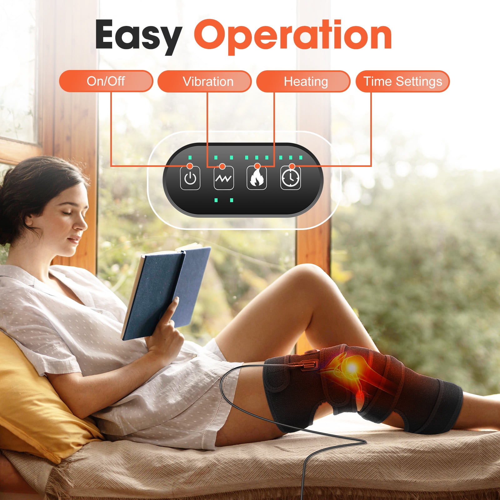 Knee Massager with Heat & Vibration, Large Heating Pad for Thigh & Knee & Calf Discomfort Relief, Knee Heated Brace Leg Massager 3X Coverage,5 Vibration Modes 3 Heat Levels,AC Adapter Heating Faster