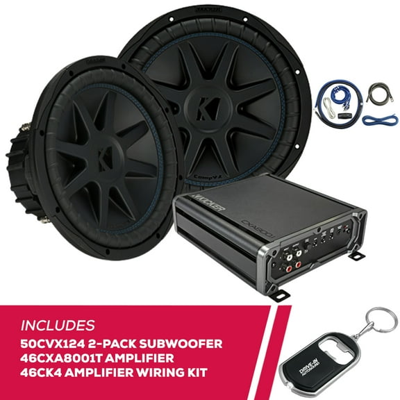 New Kicker 2-Pack 50CVX124 Subwoofers w/ 46CXA8001T Mono Amplifier & Amp Wiring Kit