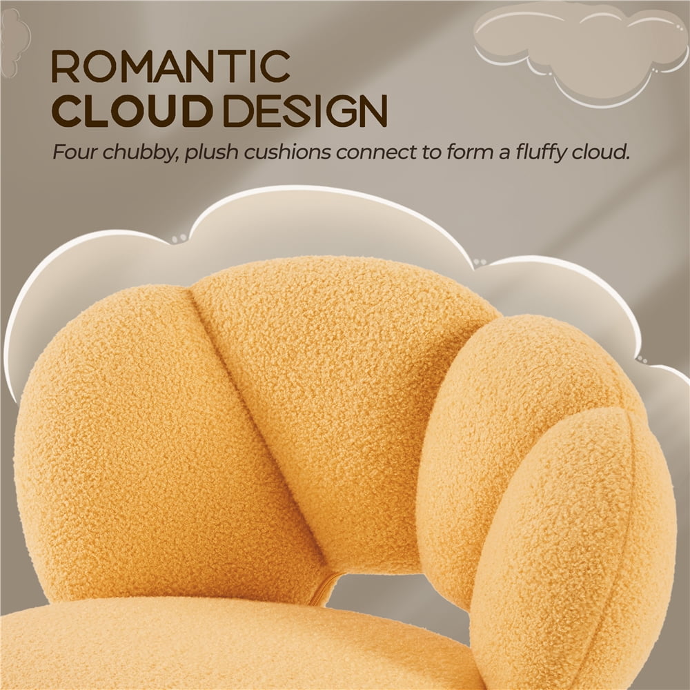 Yaheetech Upholstered Rolling Desk Chair with Cloud Shaped Backrest, Yellow
