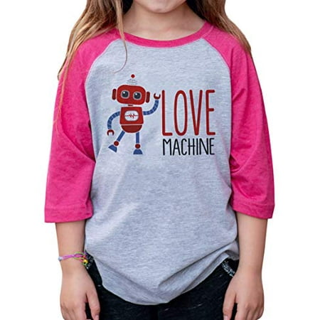 

7 ate 9 Apparel Girls Love Machine Robot Valentine s Day Pink Raglan Shirt