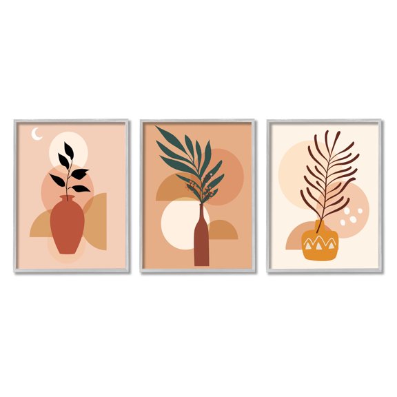 Stupell Industries Boho Plant Vases Botanical & Floral Painting Gray Framed Art Print Wall Art, 11 x 14