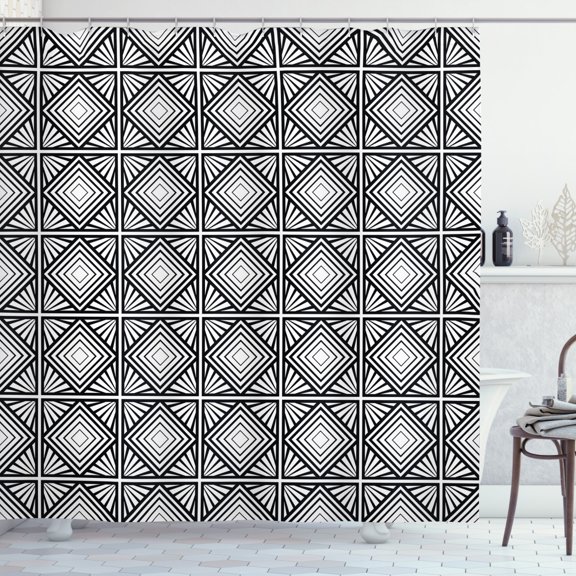 Ambesonne Contemporary Shower Curtain, Geometric Mosaic Shape, 69"Wx70"L, Black and White