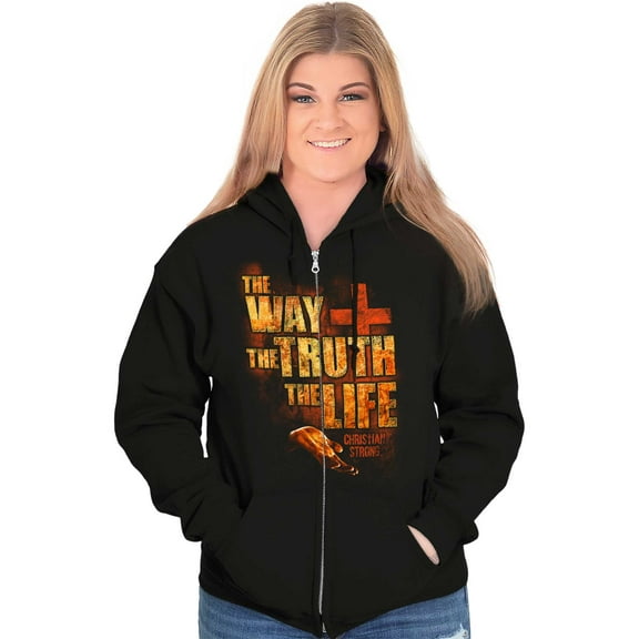 The Way Truth Life Christian Cross Zip Up Hoodie Men's Women's Brisco Brands S
