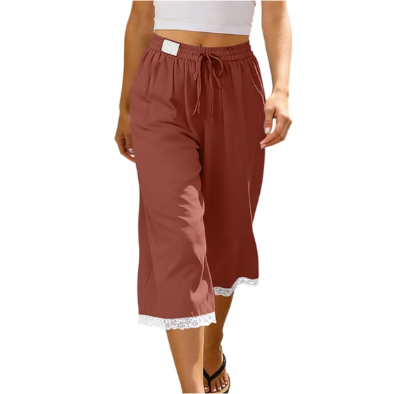 MLQIDK Pedal Pushers for Women Crop Capri Pants Trendy Summer Knee Length Elastic Waist Plus Size Capris Dressy Casual Crop Capris with Pockets Watermelon Red XL