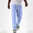 thumbnail image 6 of Nestiefly Mens Cotton Linen Pants Casual Elastic Waist Drawstring Summer Beach Pants Loose Fit Lightweight Dress Trousers 2026 Sky Blue 3XL, 6 of 6