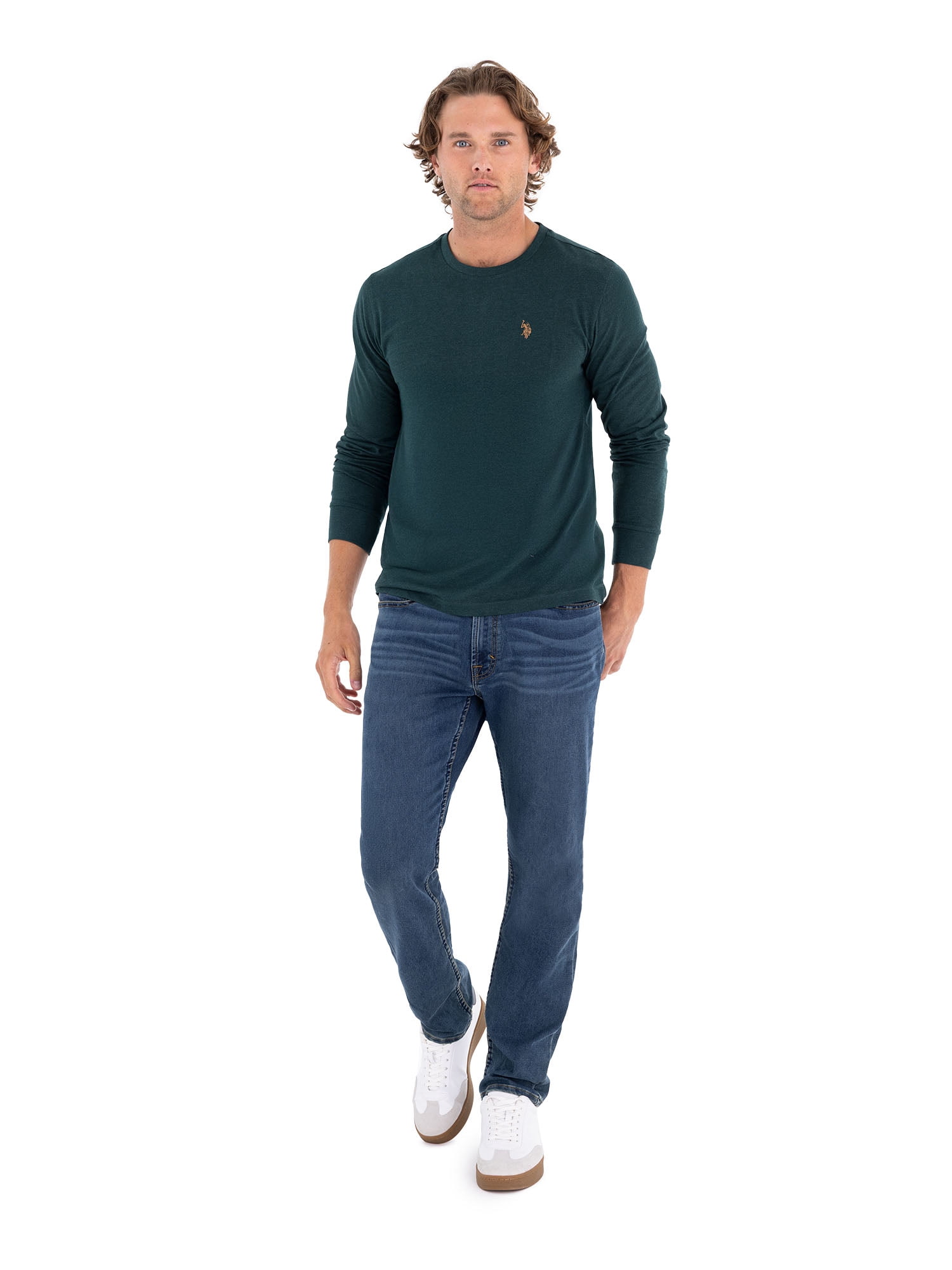U.S. Polo Assn. Men's Cotton Crewneck Tee with Long Sleeves, Sizes S-XL
