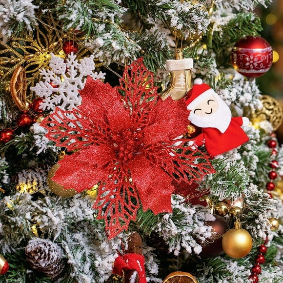 Xihbxyly Adornos Florales Navideños, Decoración Brillante para El Árbol, Coronas Brillantes, Adornos para Cajas de Regalo, Decoración para Interiores y Exteriores, Ambiente Festivo, Regalo Único de T
