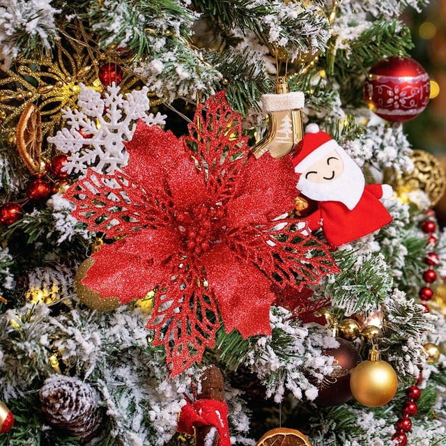 Xihbxyly Adornos Florales Navideños, Decoración Brillante para El Árbol, Coronas Brillantes, Adornos para Cajas de Regalo, Decoración para Interiores y Exteriores, Ambiente Festivo, Regalo Único de T
