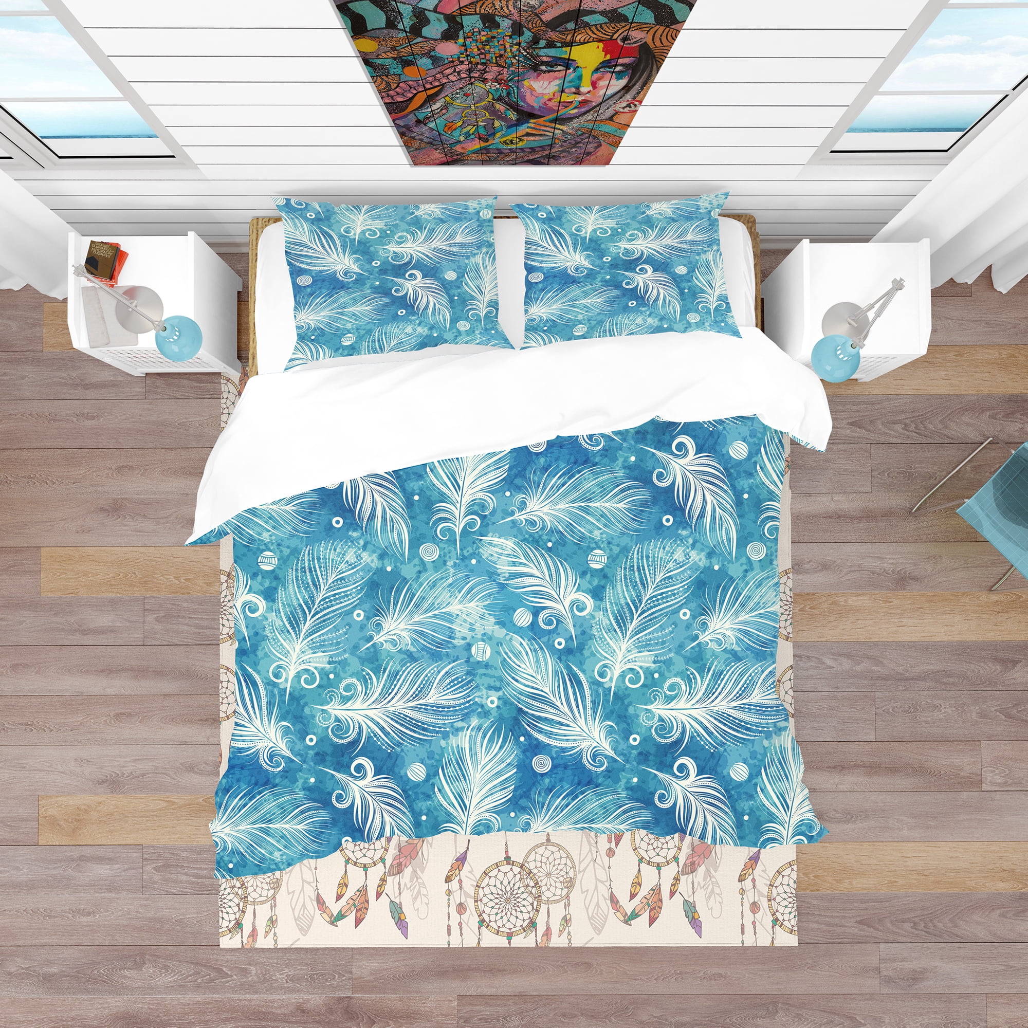 Designart 'Pattern with Feathers and Circles' Southwestern Duvet Cover Set