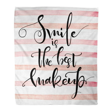 ASHLEIGH Throw Blanket Warm Cozy Print Flannel Smile is The Best Makeup Inspirational Calligraphic Positive Saying About Hand Comfortable Soft for Bed Sofa and Couch 50x60 (Best Way To Warm Up Flour Tortillas)