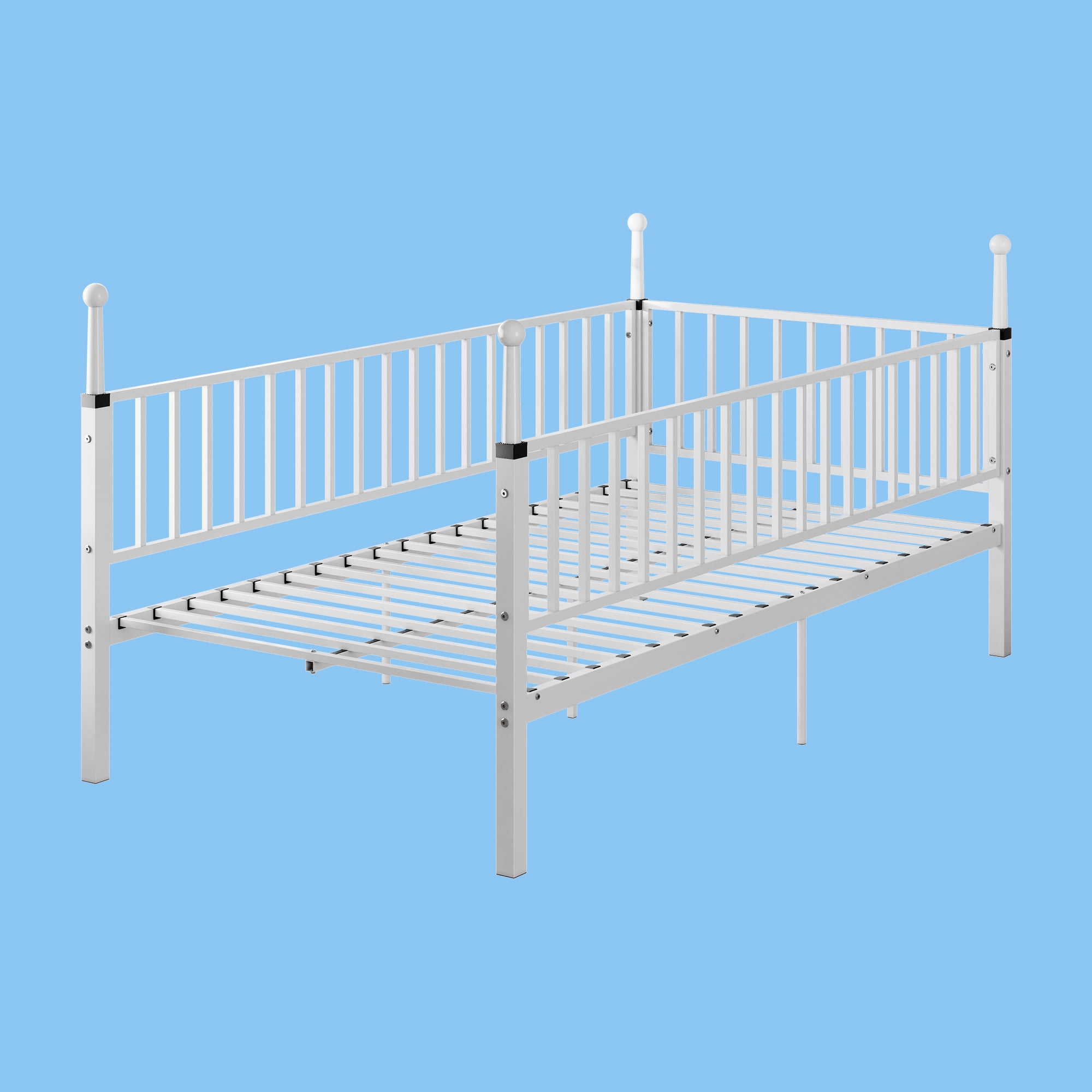 Leumius Twin Size Metal Bed Frame,Sturdy Durable Metal Bed Frame with Bed Posts,No Spring Mattress Required,White