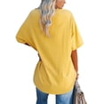 thumbnail image 2 of V-Neck Short Sleeve Women Loose T-Shirt Simple Solid Color Casual Blouse Tops, 2 of 3