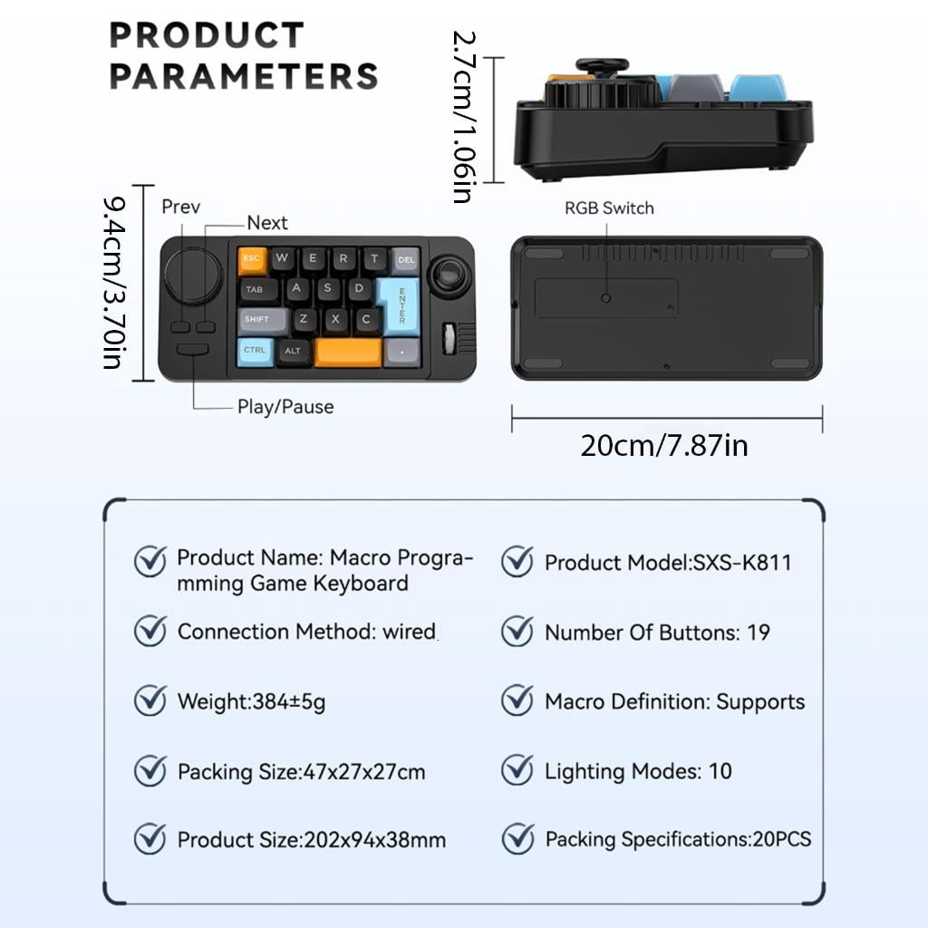 Color Illuminated 19 Small Gaming Keyboard Customizable Joystick Double Macroed Wheel Hot Swappable Switches