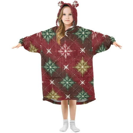Christmas Stars in Green White Red Yellow Flannel Wearable Blankets Hooded Design Long Sleeves Wrap Unisex for 3T-14Y L Christmas Stars in Green White Red Yellow Flannel Wearable Blankets Hooded Design Long Sleeves Wrap Unisex for 3T-14Y L