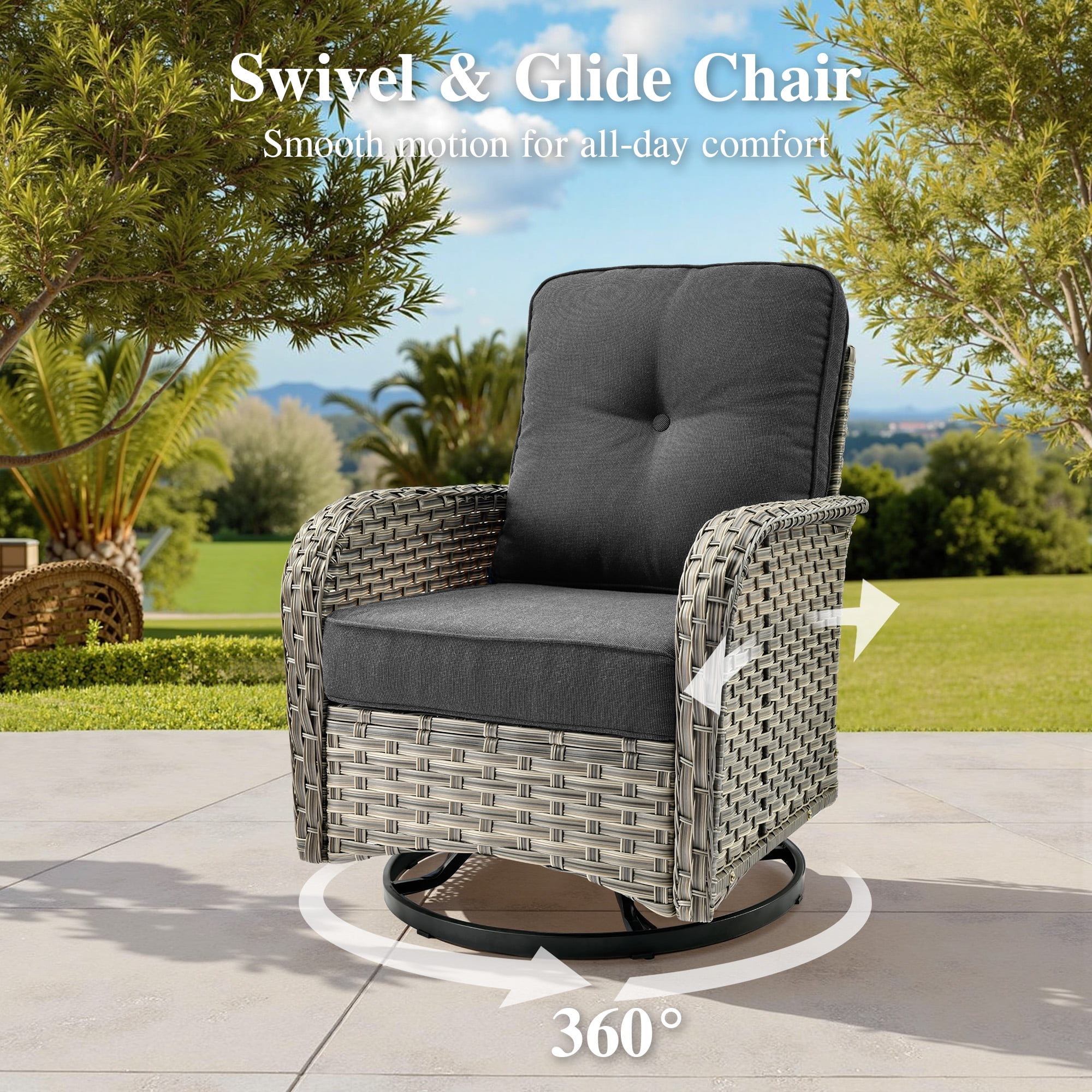 Ovios 3 Pieces Patio Furniture Set 2 Swivel Rocking Chairs Wicker Glider Chairs with Side Table for Backyard or Balcony