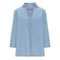 thumbnail image 4 of ShiShine 3/4 Length Sleeve Shirts for Women Casual V Neck Blouses Solid Color Collared Dressy Tunic Tops, 4 of 6