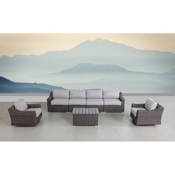 Living Source International 7-piece Wicker Sectional Set with Cushions - Brown