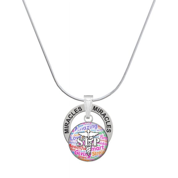Delight Jewelry Silvertone Domed Multi Color SLP Miracles Ring Charm Necklace, 18"