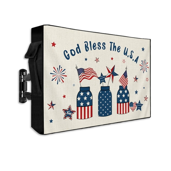 4th of July Outdoor TV Cover 40 to 43 Inch Weatherproof, Independence Day Vase American Flag 600D Oxford TV Covers with Waterproof Zipper, Outside Flat TV Screen Protector Size 40"W x 25"H x 4.5"D