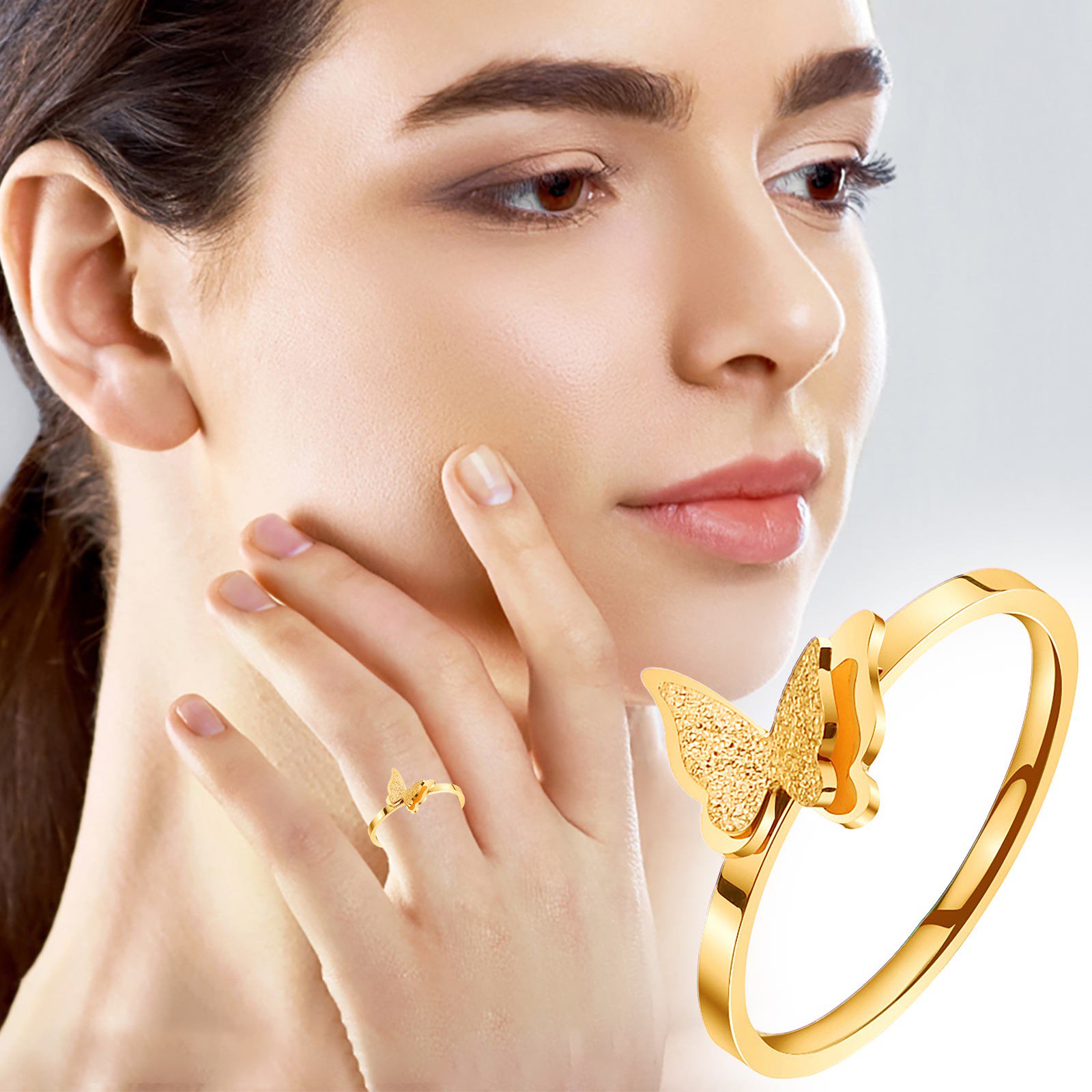 BNNG Gold Plated Ring for Women Vintage Initial Butterfly Ring Non Tarnish Gold Plated Personalized Carved Letter Statement Ring Jewelry Gifts Creative Knot Symbolizing Open Ring