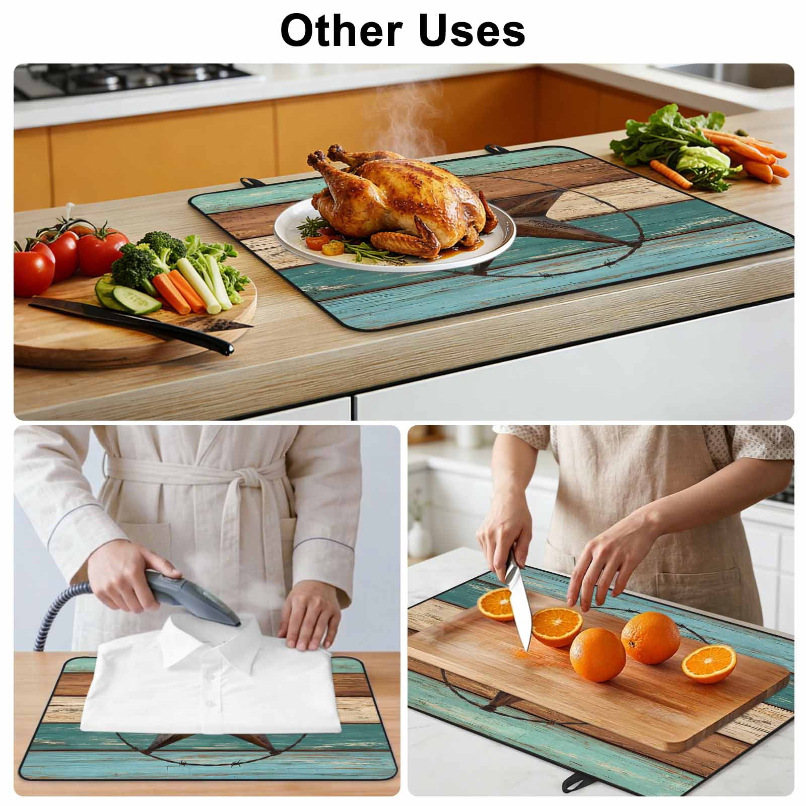 Teal Brown Stove Top Cover for Electric Stove, Heat-proof & Non Slip Glass Top Stove Cover Protector, Country Texas Star Farmhouse Barn Door Wood Kitchen Flat Cooktop Rubber Mat 24x21 Inches