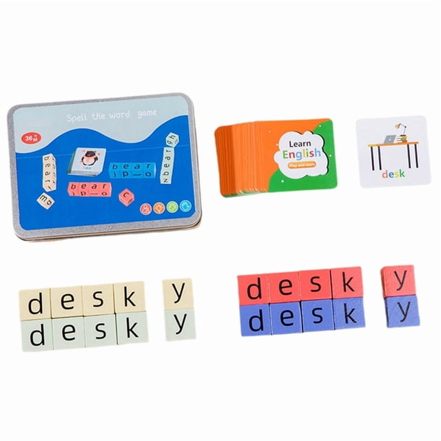 Juego de Ortografía del Alfabeto Infantil Batalla de Cartas en Inglés Rotación de Bloques de Construcción Apoyos