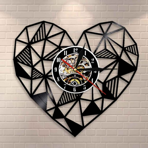 YanGxx Geometric Heart Wall Clock Romantic Love Bedroom Decor Art Personalized Valentines LOVE Gift Couple Parents Vinyl Record Clock