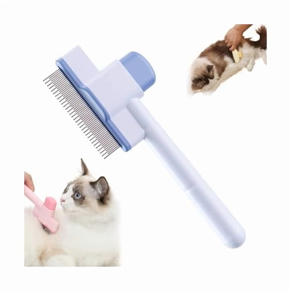 Saluqifa Zen Brush for Cats, Zenbrush Cat Comb, Self Cleaning Pet Comb Grooming Brush, Massaging and Cleaning Shedding Hair for Long Hair Cat Dog (Blue)