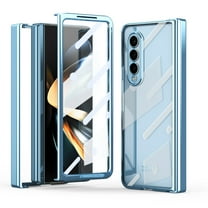 Dteck for Samsung Galaxy Z Fold 5 Case Hinge Protection Luxury Plating Transparent All-Inclusive Case Bulit-in Screen Protector,Blue