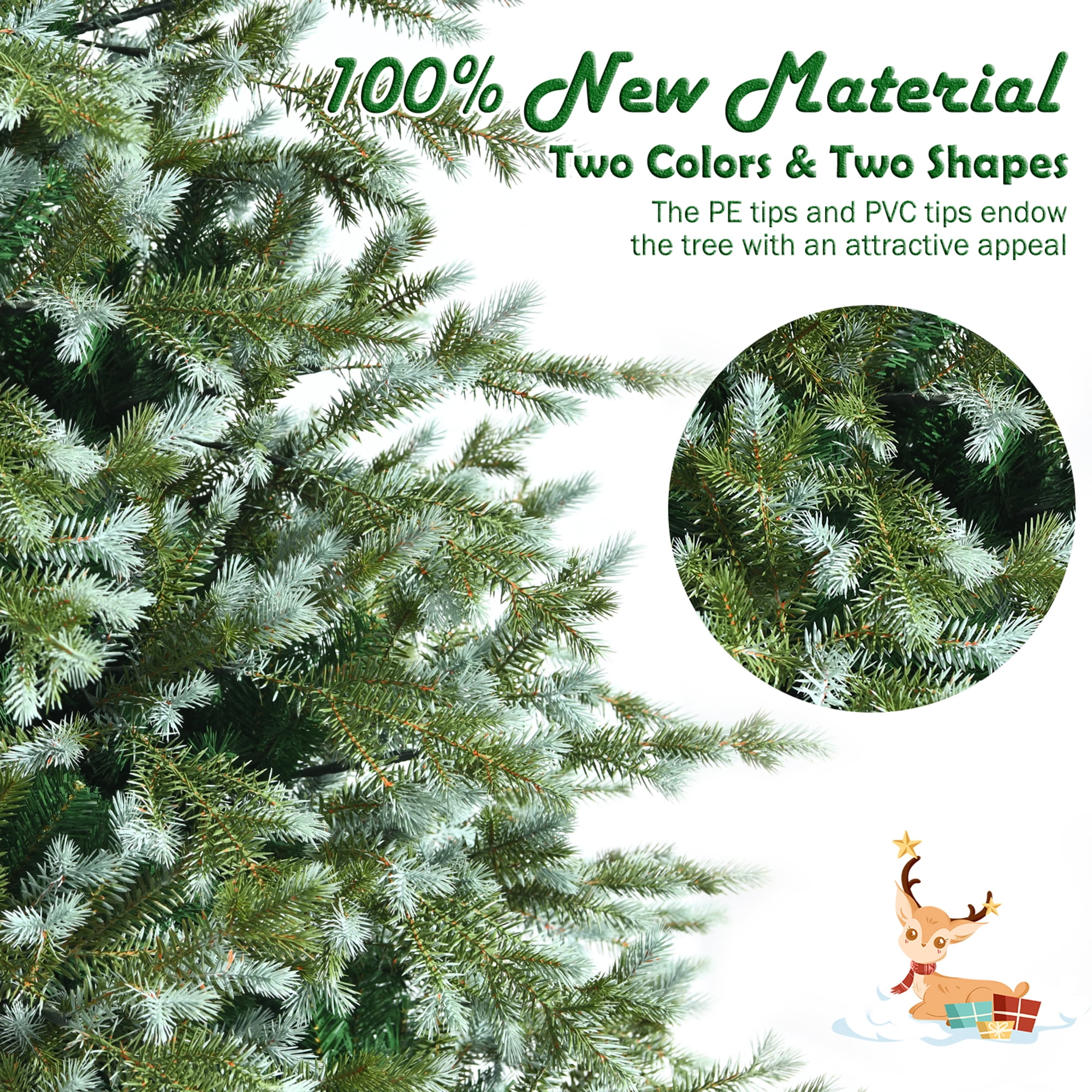 Gymax Green Hinged Full Hinged Artificial Christmas Tree, with Metal Stand 7'