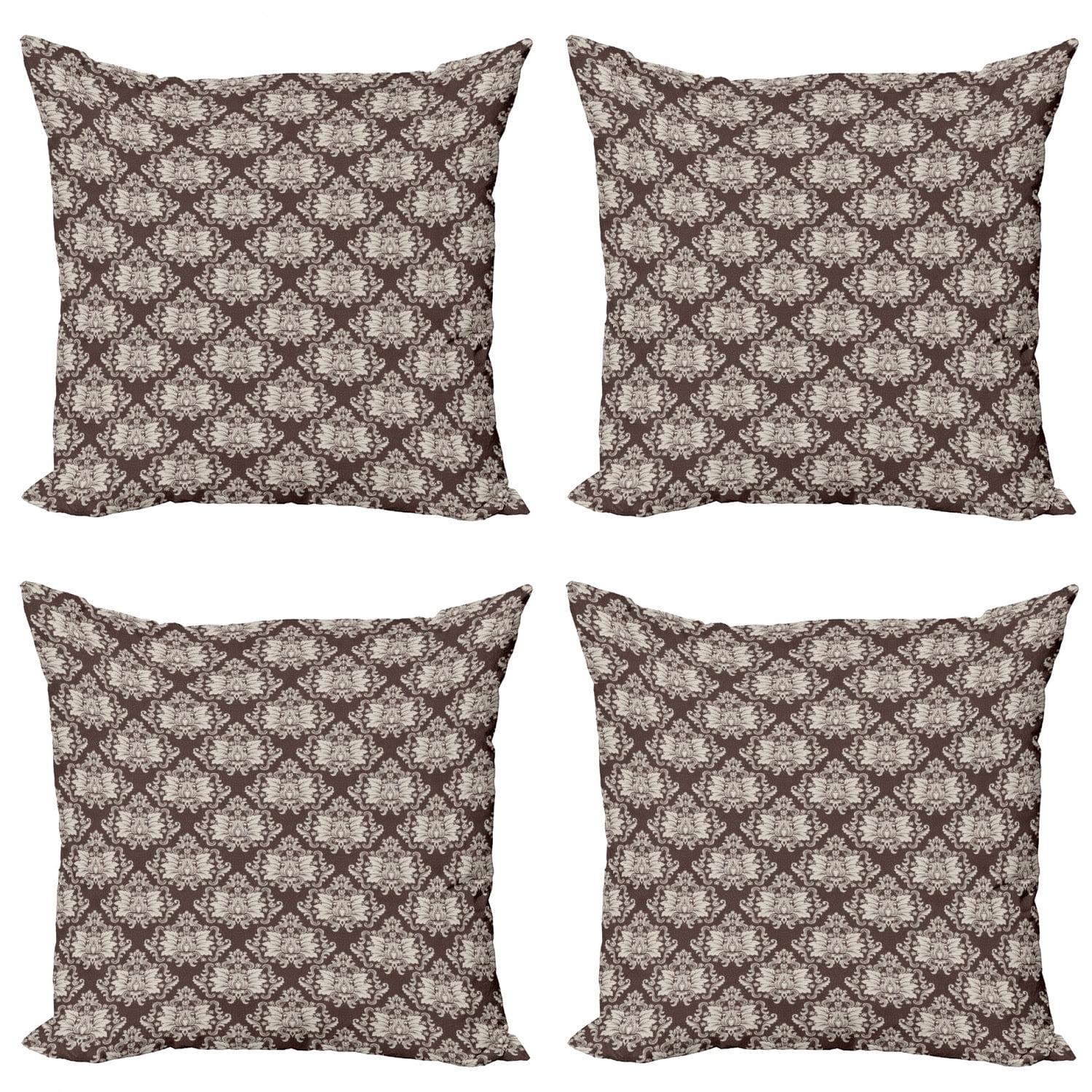 Damask Throw Pillow Cushion Case Pack Of 4 Victorian Floral Pattern With Blooming Foliage Leaves On Dark Toned Backdrop Modern Accent Double Sided Print 4 Sizes Brown And Beige By Ambesonne Walmart Com