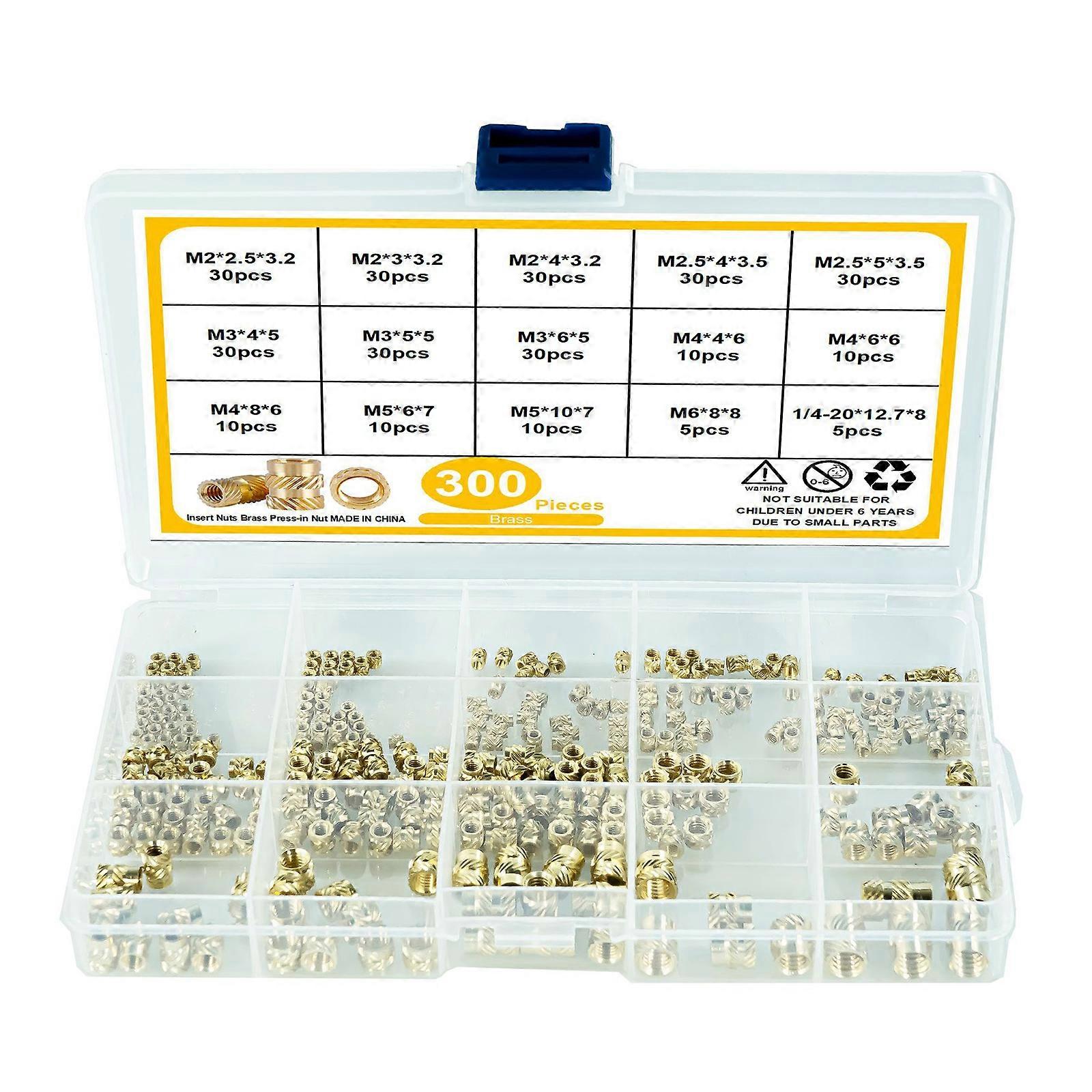 300Pcs Threaded Inserts 2/2.5/3/4/5/6mm Metric Knurled Nuts Brass ...
