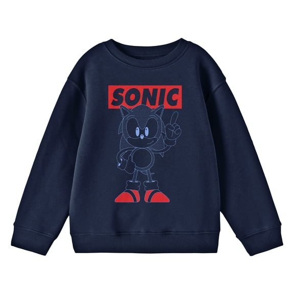 Sonic The Hedgehog Line Art Youth Navy Crew Neck Long Sleeve Sweatshirt-Medium
