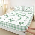 thumbnail image 4 of Manfei Green Bows Checkered Print Full Size Sheets for Girls, Cute Ribbon Bows Bed Sheets, 4pcs, 4 of 5