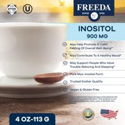 Inositol Powder for Hormonal Balance & Mood Support – Freeda Myo-Inositol Supplement – Pure Vitamin B8 for Women & Men – Kosher, Vegan, Non-GMO – 900 mg per Serving – 4 oz