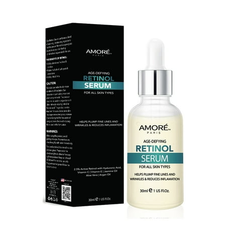 Amore Paris 2.5% Retinol Serum For Face With Hyaluronic Acid Night Facial Serum, Brightening Serum Targets Dark Spots, Wrinkles & Fine Lines, Facial Skin Care Products, Face Serum For Women & Men