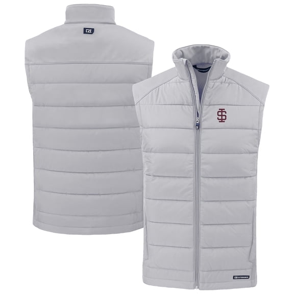 Men's Cutter & Buck Gray Southern Illinois Salukis Evoke Hybrid Eco Softshell Recycled Full-Zip Vest