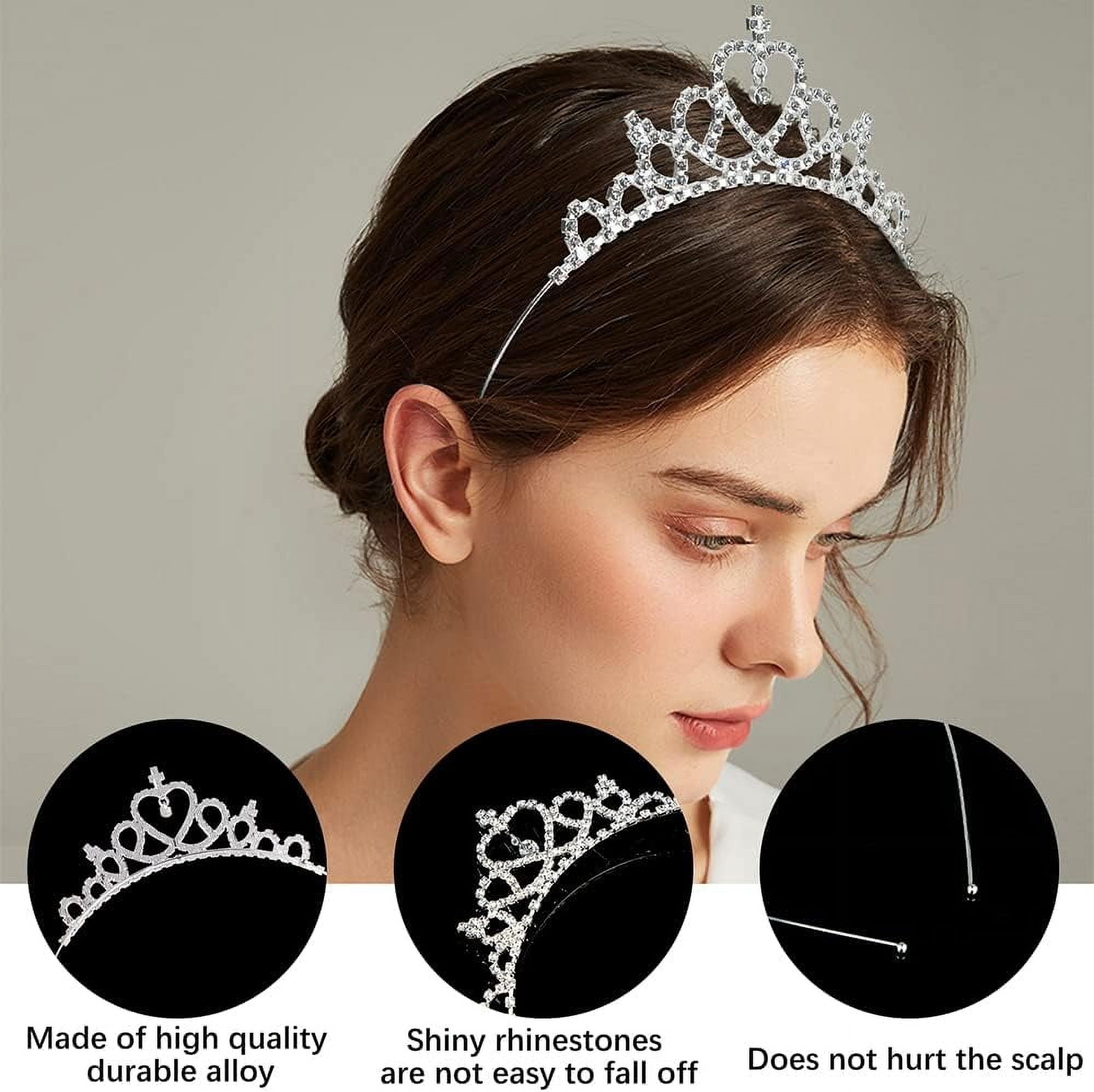 6Pcs Silver Girls Princess Crystal Tiara Crown, Princess