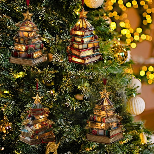 Adorno Navideño de Libro | Decoración Navideña Multicolor de Plástico para El Hogar | 8 Cm | Ligero y Resistente | Regalo Ideal para Amantes de Los Libros | 1 Unidad