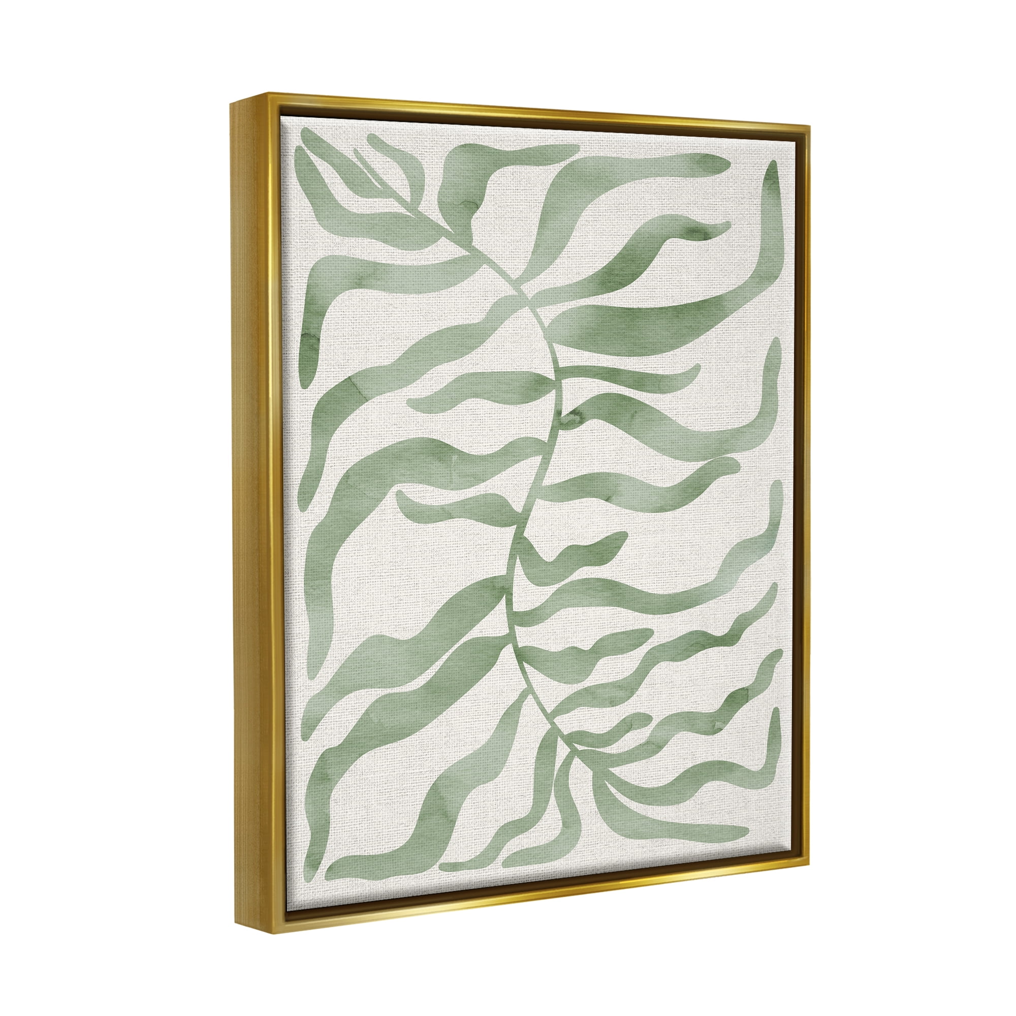 Stupell Industries Boho Plant Leaves Botanical & Floral Painting Gold Floater Framed Art Print Wall Art, 17 x 21